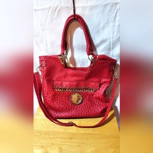Beautiful red ostrich look large purse